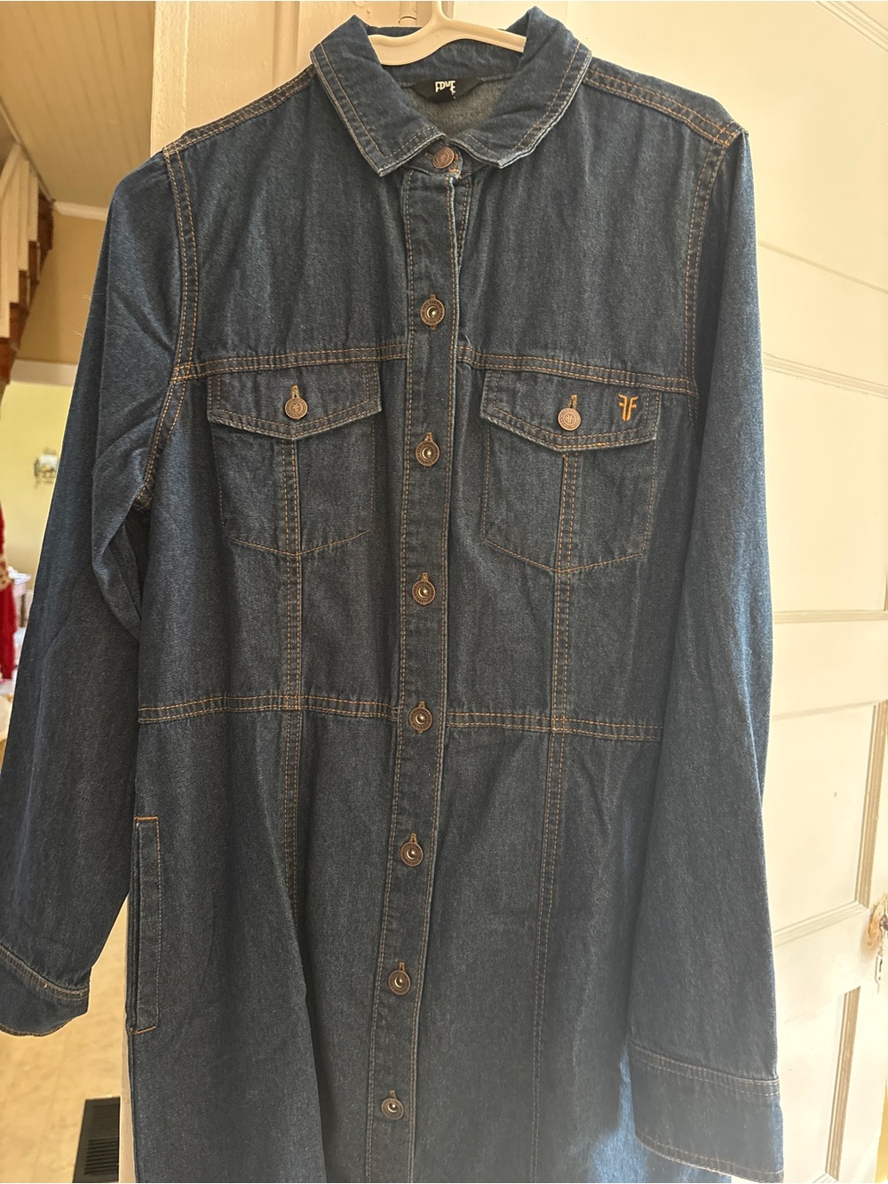 Frye Indigo Blue Denim Jacket with Contrast Stitching